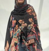 Crepe-Silk Abaya w Chiffon Tarha E6 thumb 6