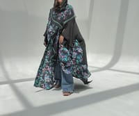 Crepe-Silk Abaya w Chiffon Tarha E3 thumb 9