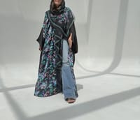 Crepe-Silk Abaya w Chiffon Tarha E3 thumb 6