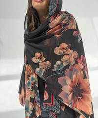 Crepe-Silk Abaya w Chiffon Tarha E6 thumb 12