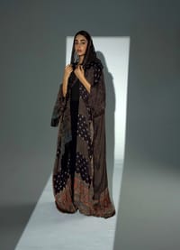 Bisht Pure Silk Handblock Abaya w Chiffon Shela A24 thumb 2