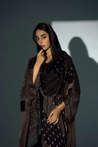 Bisht Pure Silk Handblock Abaya w Chiffon Shela A24 thumb 1