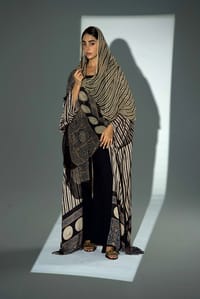 Bisht Pure Silk Handblock Abaya w Chiffon Shela A25 thumb 1