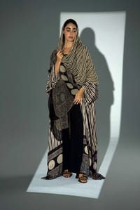 Bisht Pure Silk Handblock Abaya w Chiffon Shela A25 thumb 5