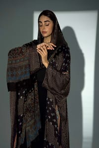 Bisht Pure Silk Handblock Abaya w Chiffon Shela A24 thumb 3
