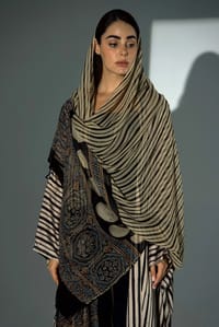 Bisht Pure Silk Handblock Abaya w Chiffon Shela A25 thumb 11
