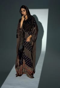 Bisht Pure Silk Handblock Abaya w Chiffon Shela A24 thumb 7