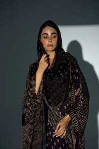 Bisht Pure Silk Handblock Abaya w Chiffon Shela A24 thumb 9