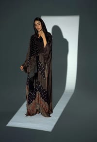 Bisht Pure Silk Handblock Abaya w Chiffon Shela A24 thumb 11