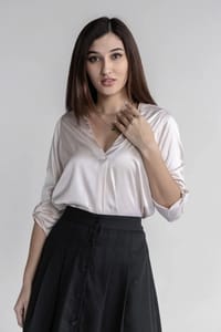 Women’s Satin Shirt & Cotton Skirt Set – Two Piece | SK05 thumb 3