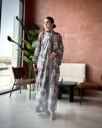 Sugar Babes Exclusive Studio-Print Abaya with Matching Scarf – Artistic Luxury Design black & white thumb 5