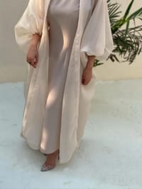 Beige organza bisht abaya thumb 2