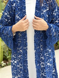 Layla velvet lace abaya - blue thumb 1