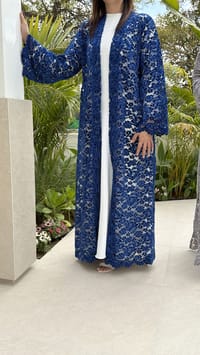 Layla velvet lace abaya - blue thumb 3