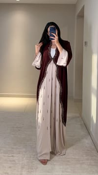Aura  Abaya Maroon /beige thumb 3