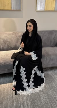 Hamda abaya black / White thumb 2