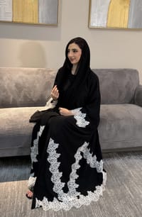 Hamda abaya black / White thumb 3