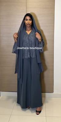 Bassama lace abaya grey thumb 2