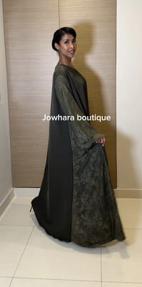 Maysarrah lace abaya olive thumb 2