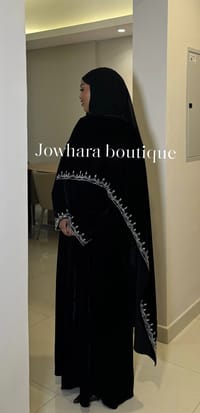 Velvet abaya with cape thumb 3
