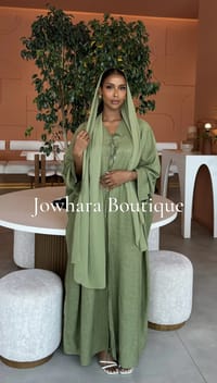 Ahlam Linen Abaya Green thumb 1