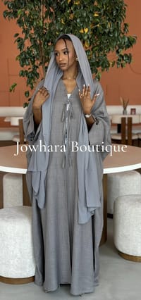 Ahlam Linen Abaya Grey thumb 1