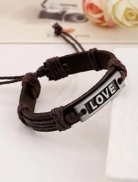 The Power of Love Stainless Steel Handcrafted Leather  Bracelet thumb 2