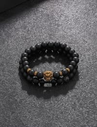 2 Pieces Men Lion Head Style Beaded Bracelet thumb 1