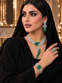 طقم مميز مرصع بالزركون الأبيض والأخضر بدقة الألماس thumb 6