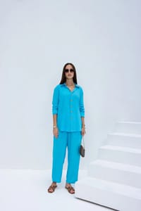 Linen Set  (shirt, trouser, short) - Blue thumb 1