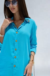 Linen Set  (shirt, trouser, short) - Blue thumb 3