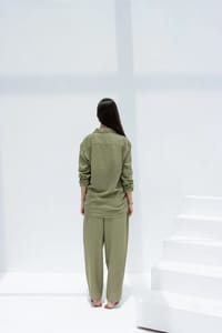 Linen Set  (shirt, trouser, short) - Olive Green thumb 2