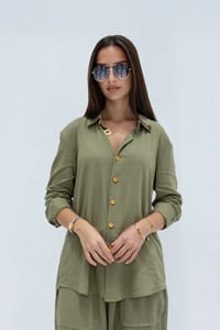 Linen Set  (shirt, trouser, short) - Olive Green thumb 3