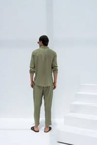 Linen Set  (shirt, trouser, short) - Olive Green thumb 5