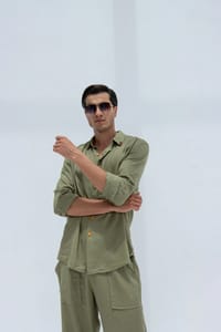 Linen Set  (shirt, trouser, short) - Olive Green thumb 6