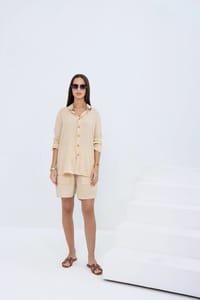 Linen Set  (shirt, trouser, short) - Beige thumb 1