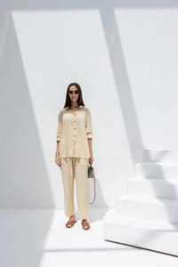 Linen Set  (shirt, trouser, short) - Beige thumb 3