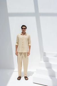 Linen Set  (shirt, trouser, short) - Beige thumb 4