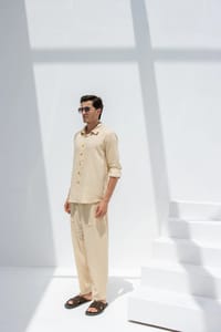 Linen Set  (shirt, trouser, short) - Beige thumb 5