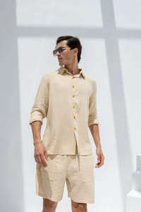 Linen Set  (shirt, trouser, short) - Beige thumb 6