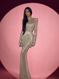 Beige long dress with Stones thumb 3