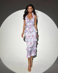 Dress long pink flowers blue thumb 1