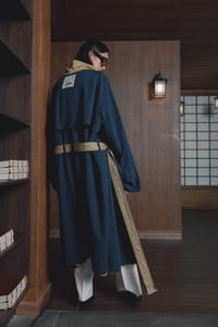 Navy And Ivory Reversible Pinstripe Coat Set thumb 5