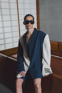 Ivory And Navy Reversible Pinstripe Set thumb 7