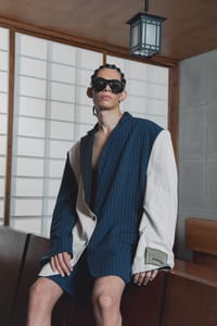 Ivory And Navy Reversible Pinstripe Set thumb 6