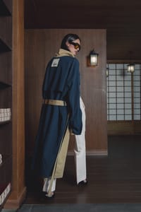 Navy And Ivory Reversible Pinstripe Coat Set thumb 6