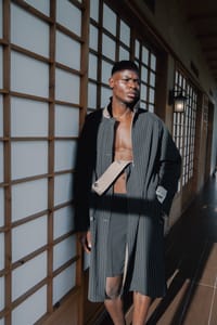 Midnight Blue Reversible Pinstripe Coat Set thumb 6