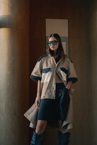 Beige And Midnight Blue Convertible Trench Jacket Set thumb 8