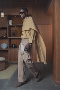 Camel Draped Cape Trouser Set thumb 6