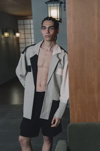 Sand And Black Contrast Lapel Panelled Blazer Set thumb 5